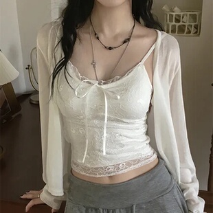 Mood lace 蕾丝花边系带小背心 纯欲风白色修身短款打底内搭吊带