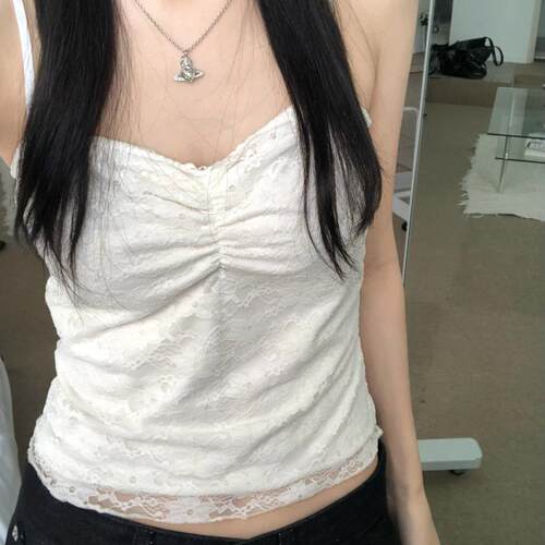 春天记事簿 白色蕾丝花边小吊带 少女奶油纯欲风修身显瘦内搭背心