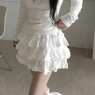 秋天日记 复古蛋糕花边半身裙 芭蕾风显瘦高腰百搭A字裙蓬蓬短裙