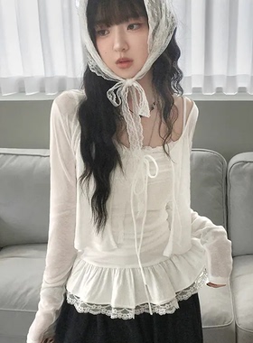 夏日小记 蝴蝶结芭蕾小吊带+防晒开衫 纯欲风白色百搭上衣两件套