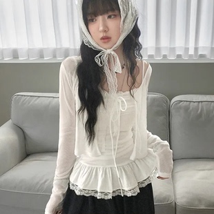 夏日小记 蝴蝶结芭蕾小吊带+防晒开衫 纯欲风白色百搭上衣两件套