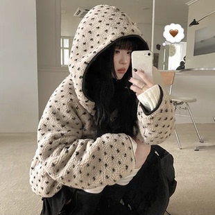 冬天日记 羊羔绒保暖显瘦连帽两面穿棉服 休闲毛绒面包服外套上衣