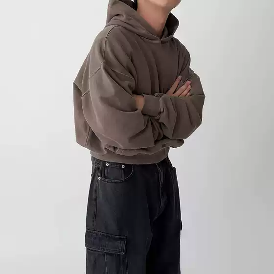 Brown Hooded Heavyweight Sweatshirt for Men, Spring and Autumn, American Style, New Melard Fashion, Niche Loose Short Jacket