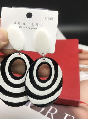 earrings夸张长耳环黑白撞色欧美