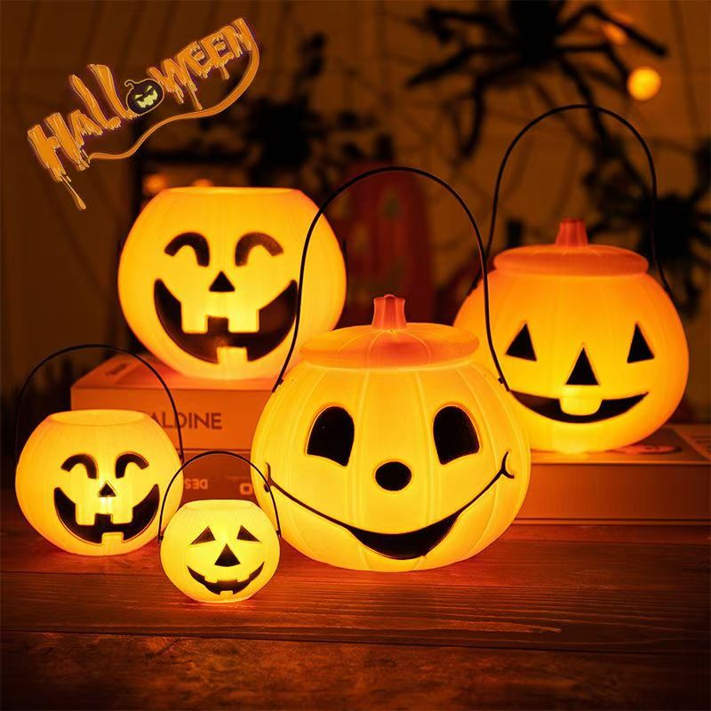 万圣节南瓜灯笼儿童手提南瓜桶糖果罐幼儿园活动表演发光玩具礼品