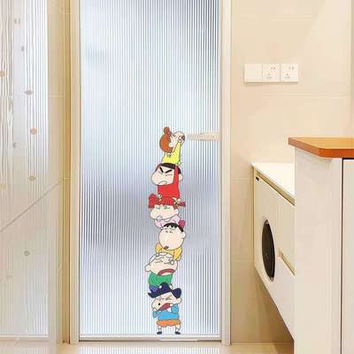 】【新饰家的100个快EBO递叠叠乐蜡笔小新门玻璃贴纸卫生间浴室装