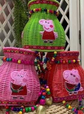 MHM童小背儿篮鱼篮竹编袋儿园幼表演舞台道具彷藤编民族风格工塑