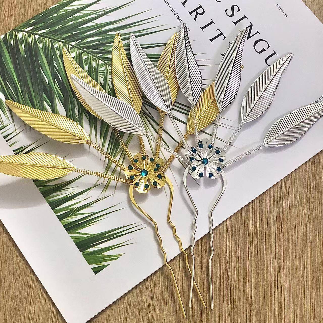 傣族发簪叶子金色舞蹈泰国头花民族舞台演出汉服树叶头饰配饰发饰