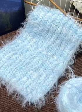 温柔蓝色围巾围IVM巾手工diy毛线编材织料包手脖冬季织送女生围礼