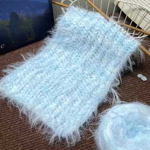 温柔蓝色围巾围IVM巾手工diy毛线编材织料包手脖冬季织送女生围礼