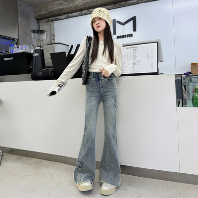 女童牛仔喇叭裤春秋款微喇长裤子