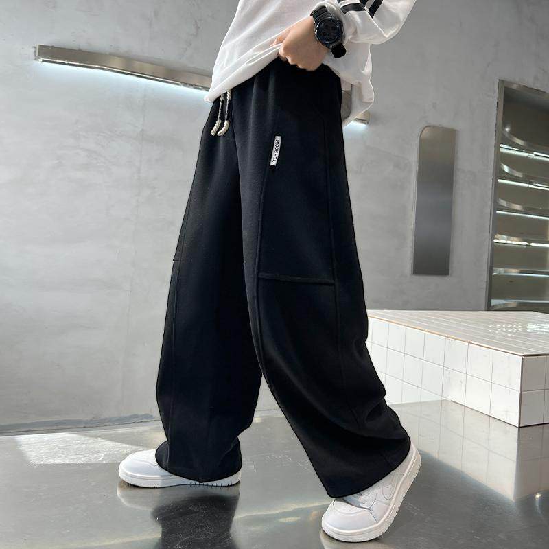 男童阔腿裤秋冬新款中大童男孩加绒加厚运动裤儿童装休闲弯刀裤子