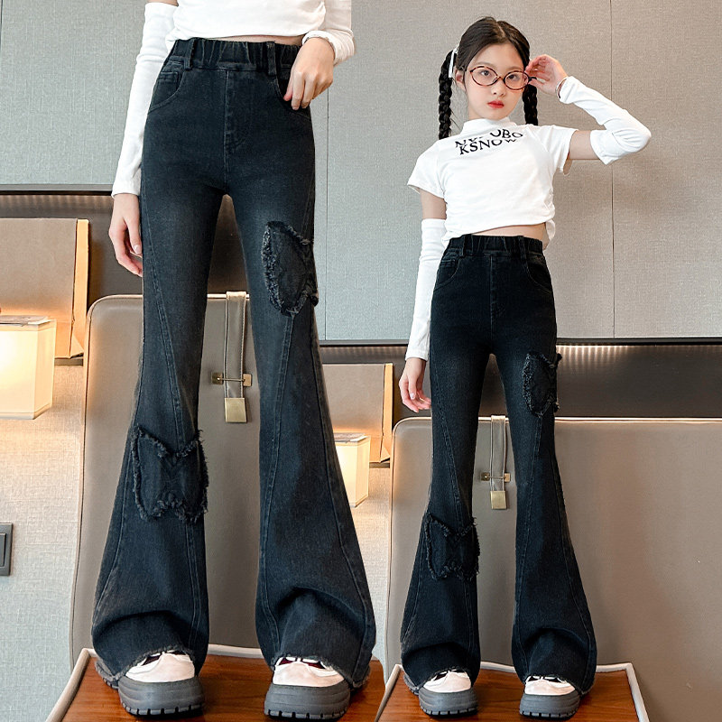 女童牛仔裤春秋款2026新款微喇裤图片
