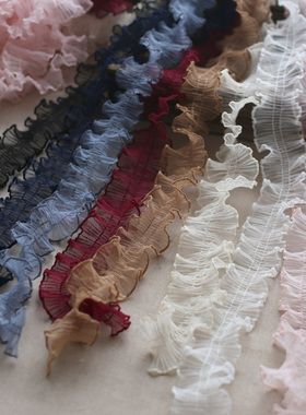 5CM网纱密丝边缩褶蕾丝立体花边手工DIY娃娃衣服帽子边装饰边
