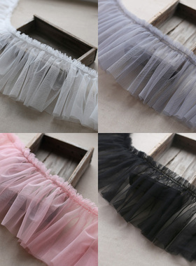 20CM宽缩褶网纱花边蕾丝加密diy洛丽塔衣边白色装饰辅料服装裙摆