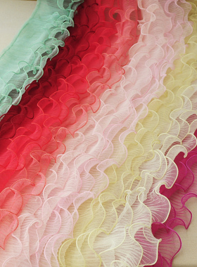 12CM宽三层风琴褶 荷叶边花边 手工diy服装饰品材料网纱人气黑色