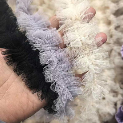 4cm宽双层网纱加密缩褶花边蕾丝衣领饰边裙摆diy娃娃裙子衣边装饰