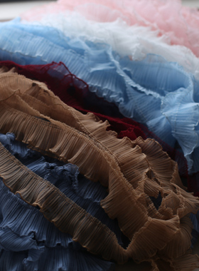 5CM宽单层风琴褶花边蕾丝公主裙礼服花边辅料裙边芭比手工白色