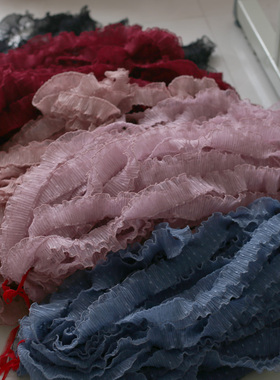 5CM宽波点网纱花边缩褶蕾丝宠物衣服花边布艺装饰双层衣边辅料