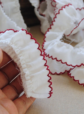 2CM宽纯棉布狗牙边缩褶立体花边带手工DIY娃娃衣服帽子装饰边新款