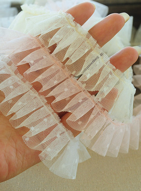 3新款黑色褶皱蕾丝小花边DIY洛丽塔手袖花边辅料服饰裙子装饰白色