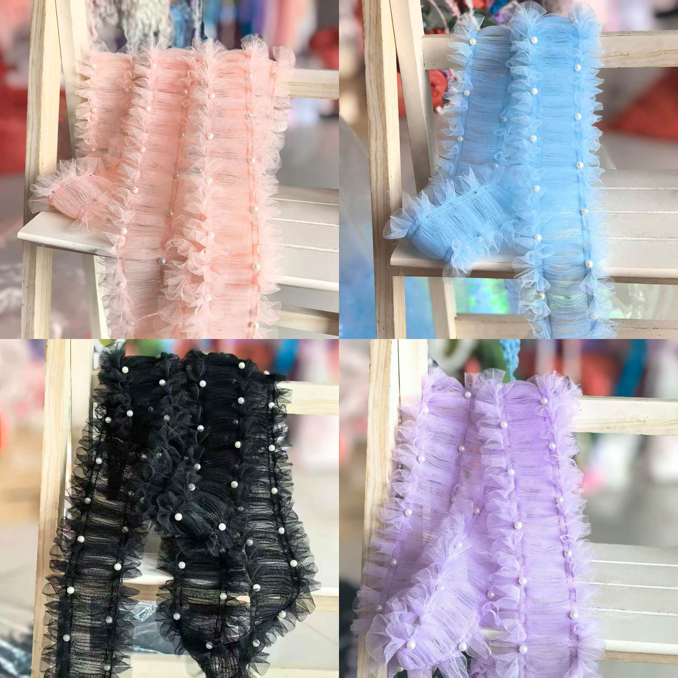 8CM宽加密褶皱洛丽塔风格花边蓬蓬网纱钉珠裙边衣服帽鞋子装饰