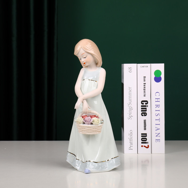 创意可爱西洋女孩陶瓷摆件卧室少女心艺术品摆设送闺蜜生日礼物