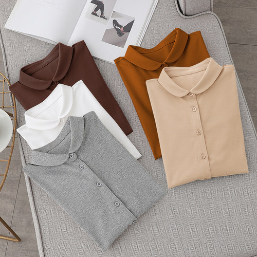秋冬日系纯棉娃娃领打底衬衣弹力