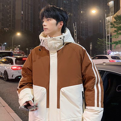 90绒拼色羽绒服男百搭连帽