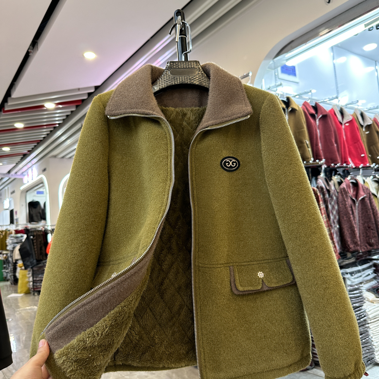 妈妈装秋冬新款翻领加绒棉衣外套