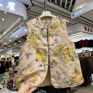 时尚 盘扣花卉加厚夹棉马甲女国风洋气高端背心气质上衣 妈妈新中式