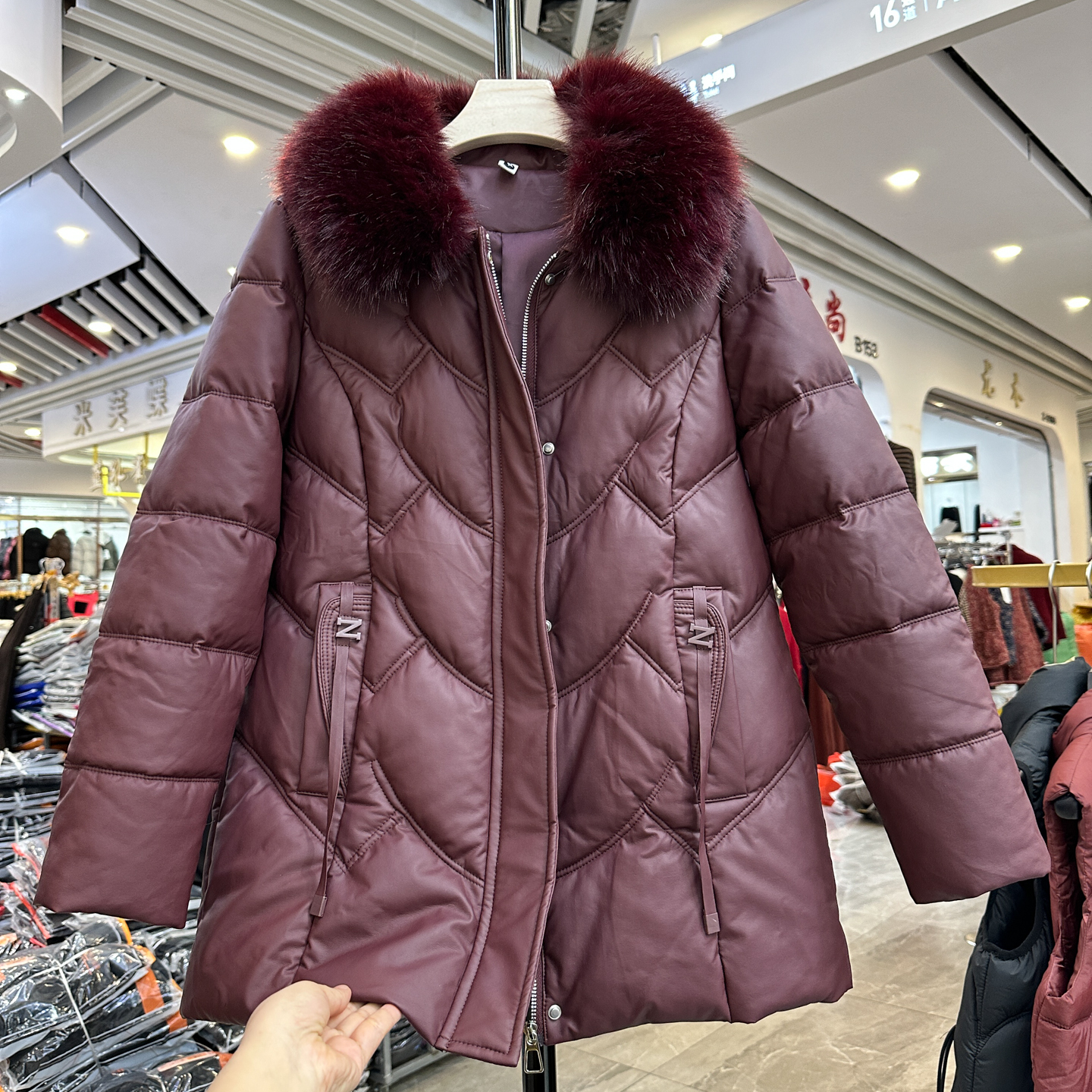 2025新款皮棉衣中长款羽绒棉服女