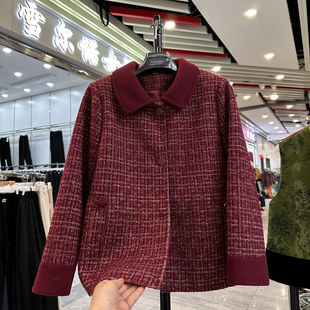 妈妈装小香风毛呢短款外套秋装冬装新款洋气高贵小个子中老年大衣