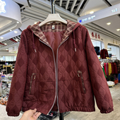 时尚 菱格外套女中老年宽松薄棉衣棉袄女 连帽长袖 妈妈装 2025秋新款