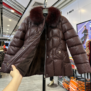 可脱卸大毛领皮衣棉服女中长款加绒加棉加厚保暖洋气皮棉袄妈妈装