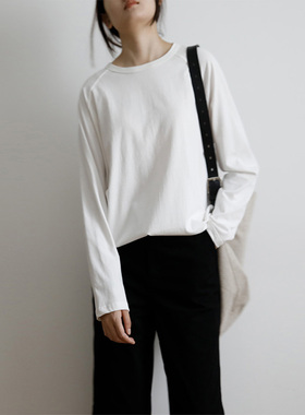 艺间出品文艺纯棉质感宽松单穿文艺柔软长袖T恤女 2025秋冬上衣白