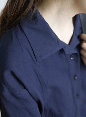 艺间出品 日系文艺宽松纯棉轻薄长袖衬衫罩衫女2025秋季深蓝色