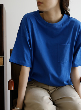 艺间出品日系文艺宽松纯棉短袖质感圆领t恤女2025春夏款克莱因