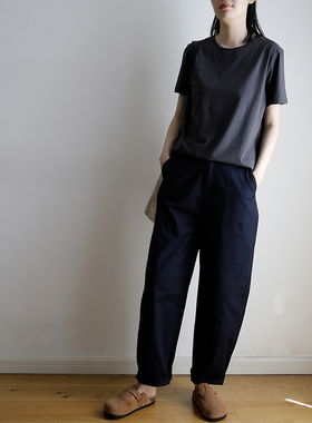 艺间出品纯棉薄款基础圆领简约细领纯色短袖t恤女2025夏款深灰色