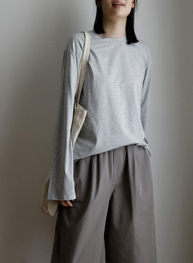 艺间文艺极简百搭休闲宽松感薄圆领长袖t恤防晒tee浅灰色2025春夏