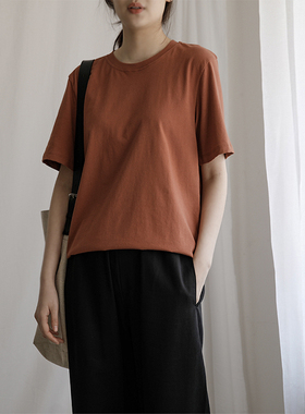 艺间出品文艺通勤简约宽松纯棉圆领短袖T恤女2025春夏灰橘