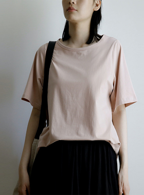 艺间出品 文艺宽松极简纯棉圆领短袖百搭T恤女士2025夏 暮茶粉