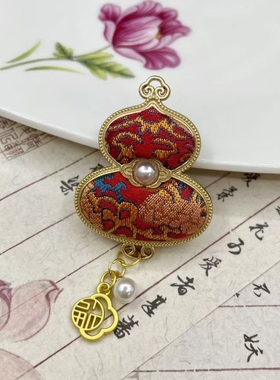 国风宋锦葫芦项链吊坠新中式复古毛衣链流苏包挂钥匙扣国潮文创