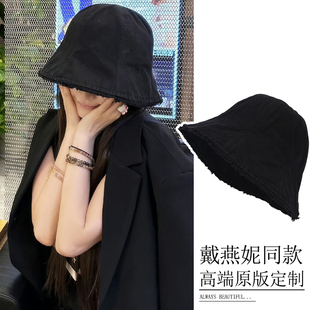 戴燕妮同款帽子女秋冬百搭黑色渔夫帽大头围显脸小水桶帽毛边盆帽
