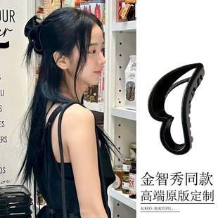 黑色爱心发夹女日韩百搭亚克力鲨鱼夹后脑勺抓夹 jisoo金智秀同款