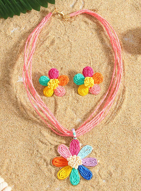 博主同款花朵项链耳钉套装