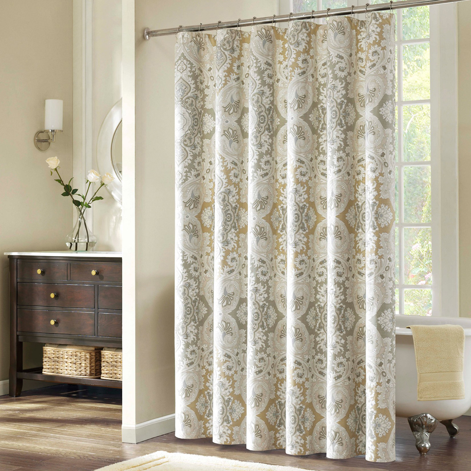 欧式浴帘复古轻奢涤纶布艺加厚防水防霉浴室卫生间隔断帘干湿分离