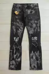 Skool European and American Street Rap Graffiti Print Ripped Stretch Jeans Playcloths Genuine Pusha.T