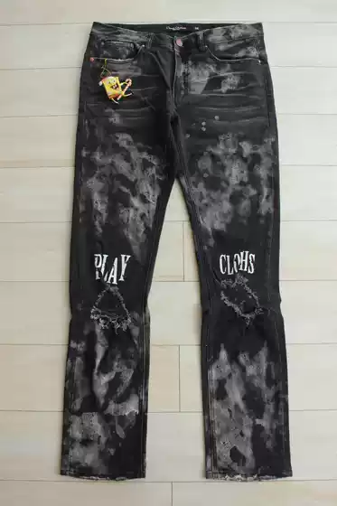 Skool European and American Street Rap Graffiti Print Ripped Stretch Jeans Playcloths Genuine Pusha.T