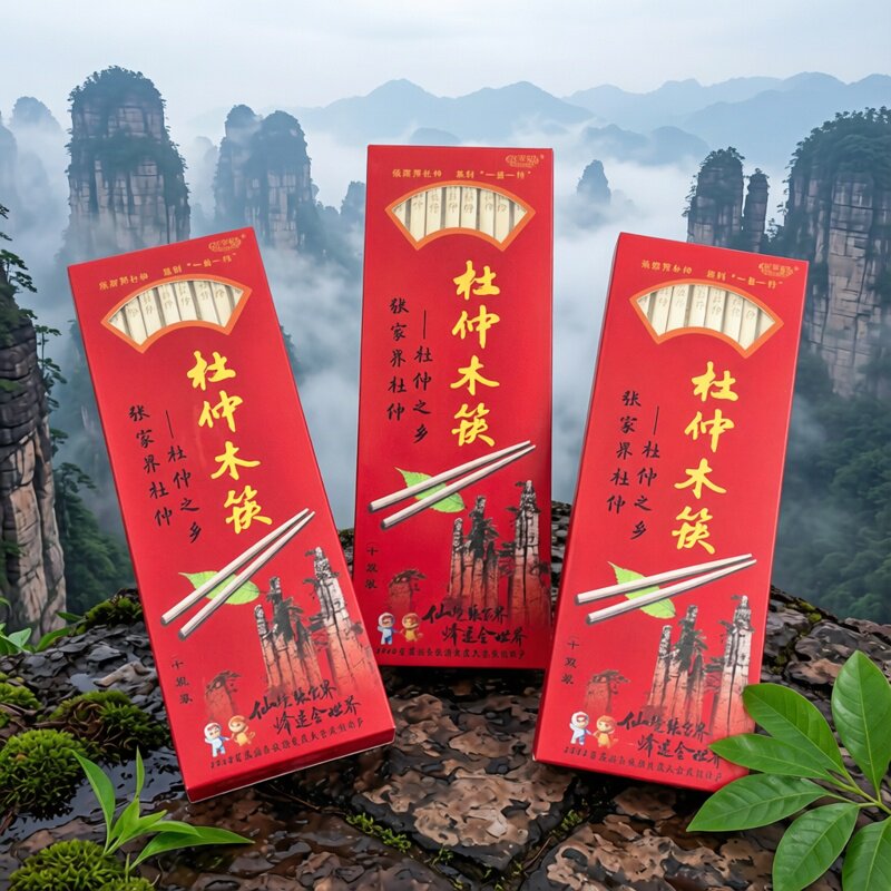 (三盒)湖南张家界印象杜仲筷子湘西手工杜仲木筷家用筷子礼盒装